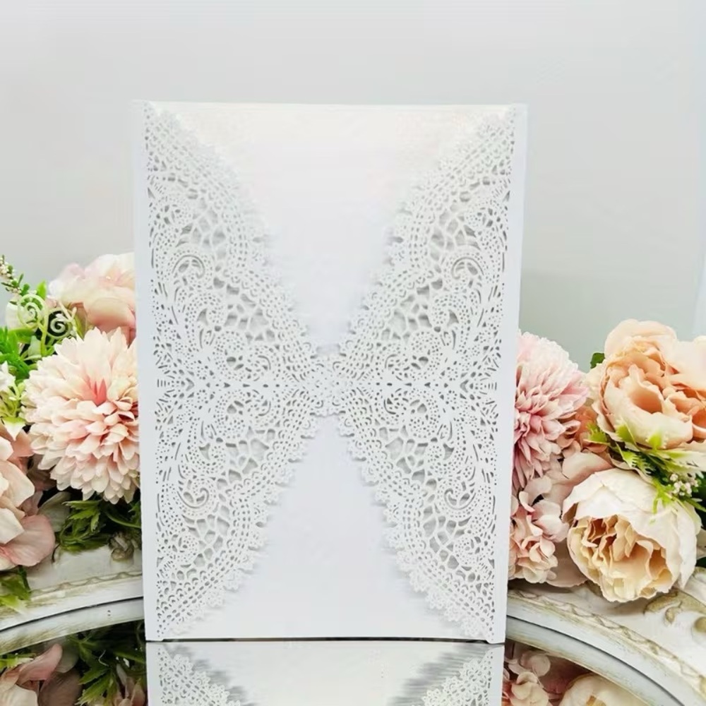 24 Pearlscent Lace Laser Cut Wedding Invitation Cover